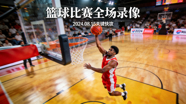 篮球比赛全场录像封面照片，球员在快攻中完成上篮得分